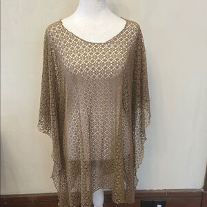 Tempo by Lavello Elegant Tan Crochet Poncho One Size Fits Most New